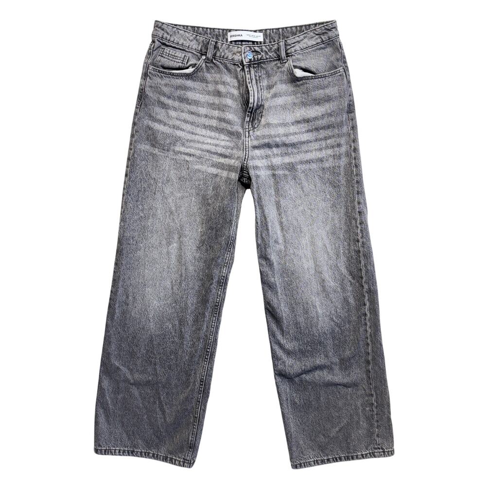 Bershka Jeans 8 Womens Gray High Rise Straight Leg Baggy Washed Denim Casual